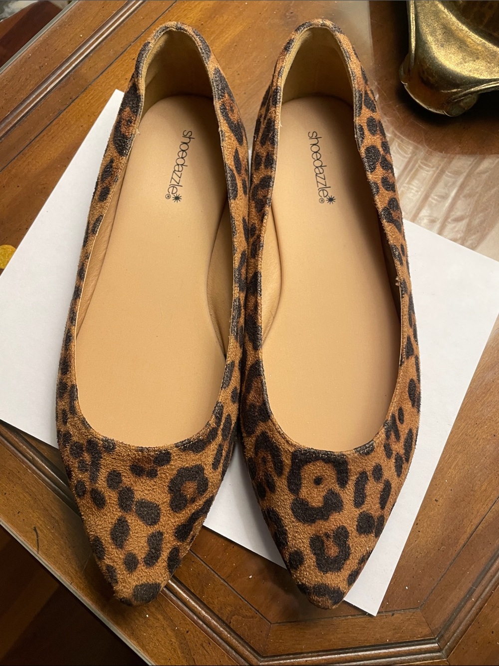 Shoe Dazzle Leopard-Print Pointed Flats in Brown and Black